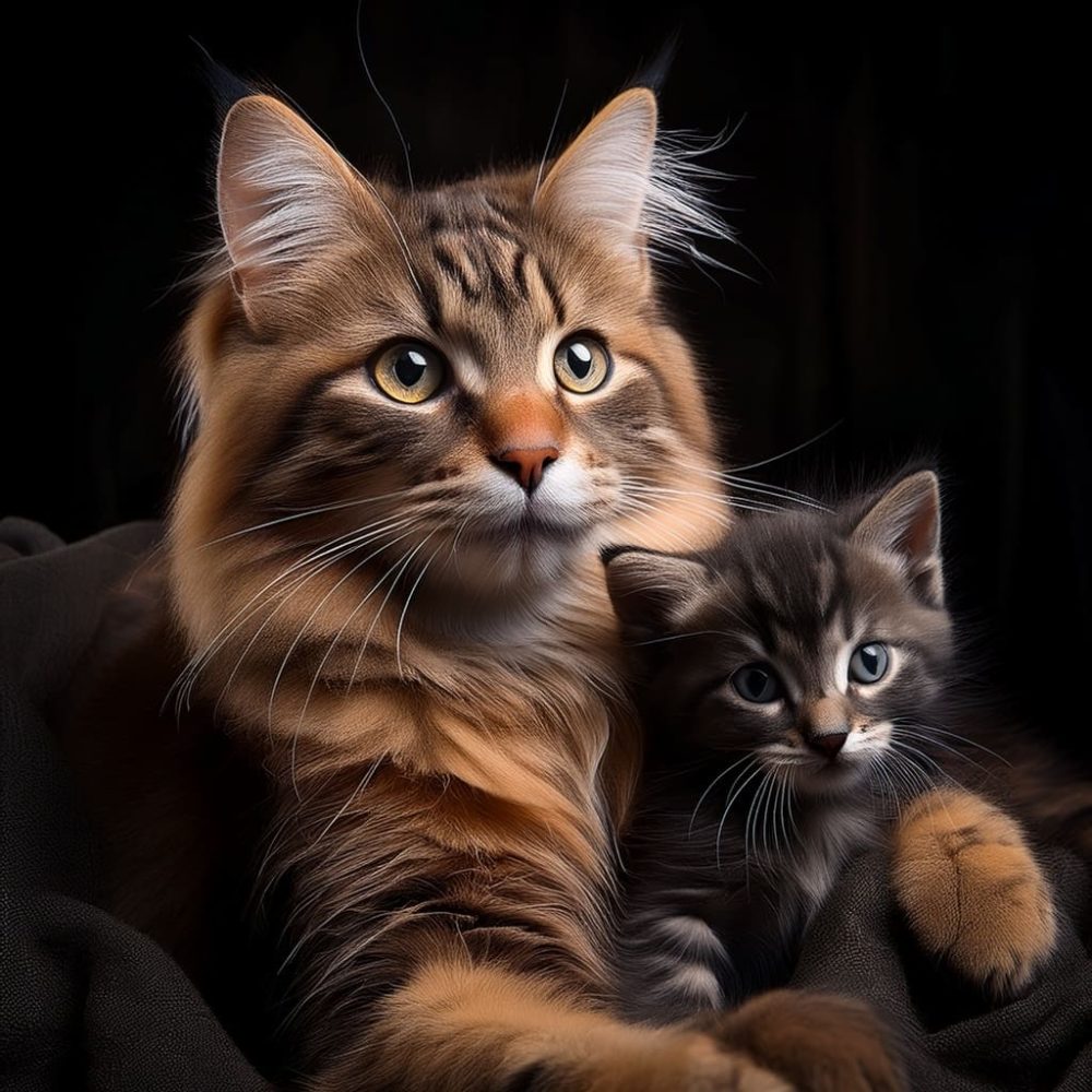 Gata con un gato pequeño