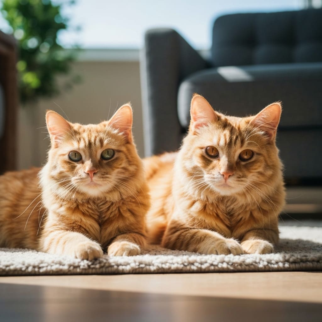 Dos gatos amarillos en un tapete