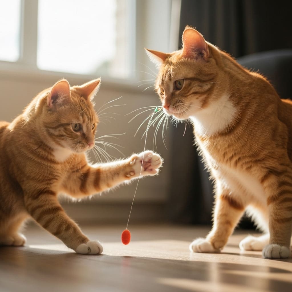 Dos gatos amarillos jugando