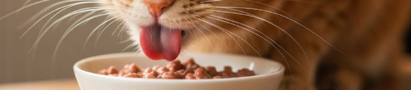 un gato comiendo comida humeda