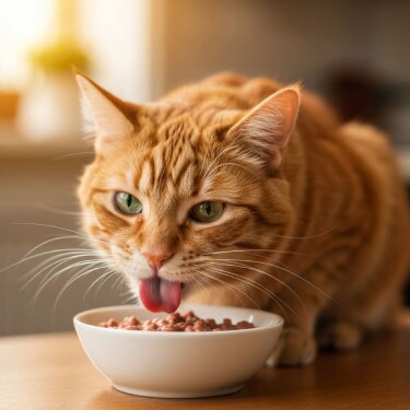un gato comiendo comida humeda