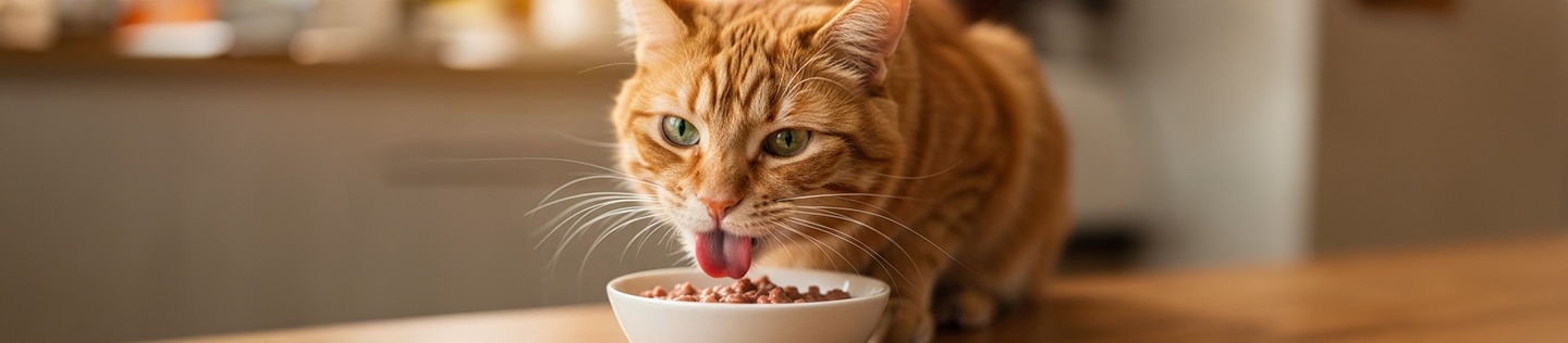 un gato comiendo comida humeda