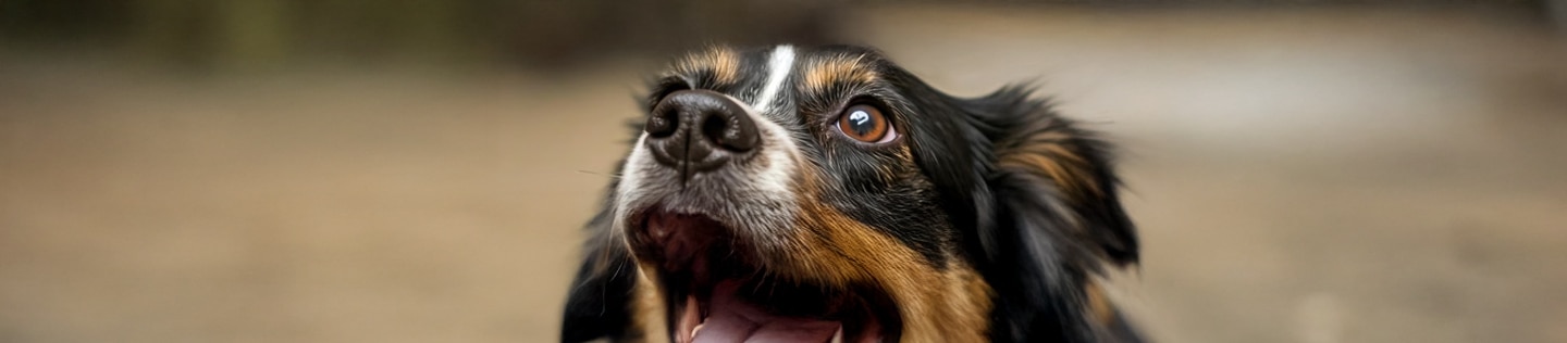 Primer plano detallado del ojo marrón brillante y el hocico negro de un perro de pelo largo, enfocado en su mirada atenta
