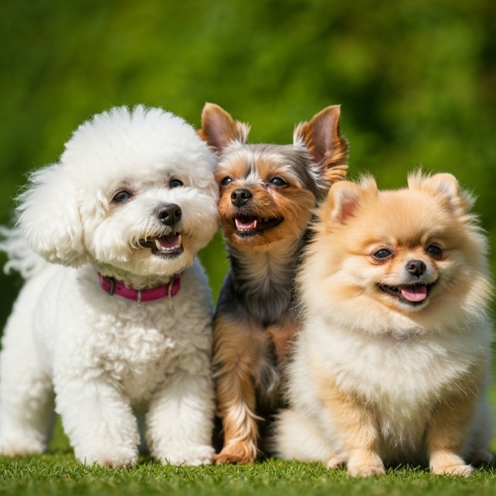 Tres cachorros sonriendo