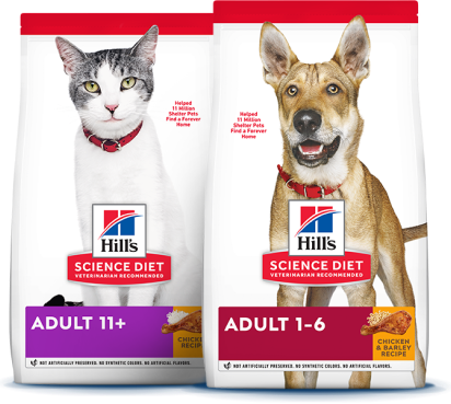 Packages of food Science Diet formula for dog and cat